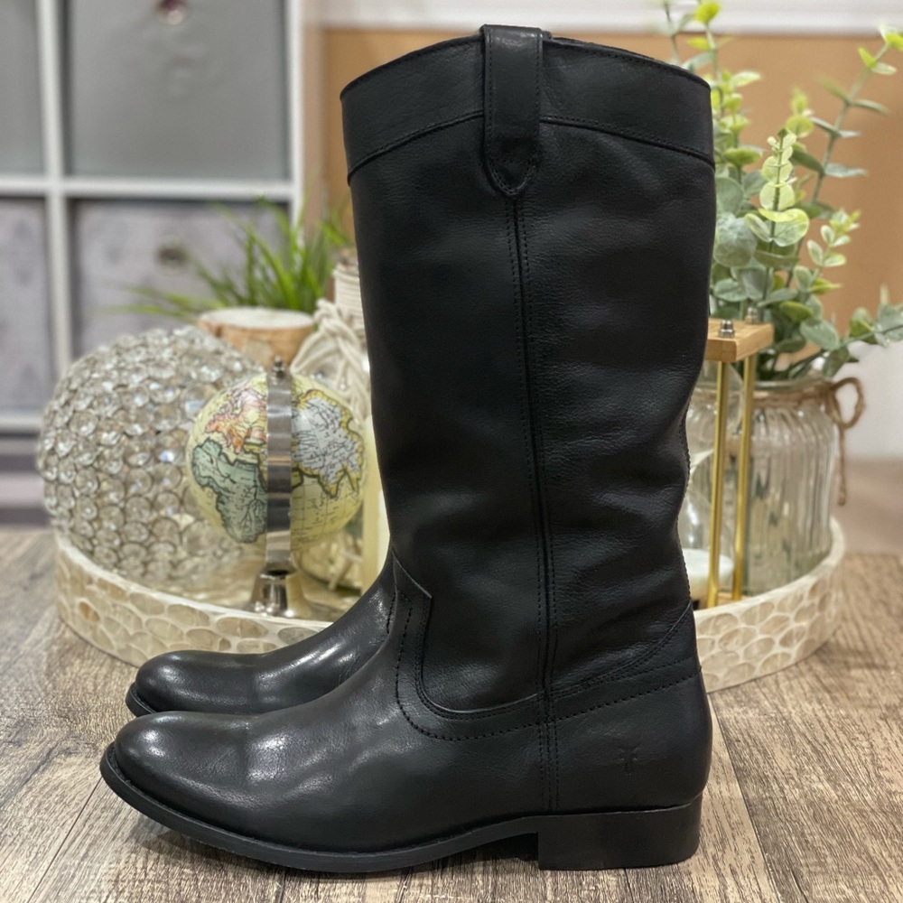 Frye Black Leather Heeled Boots